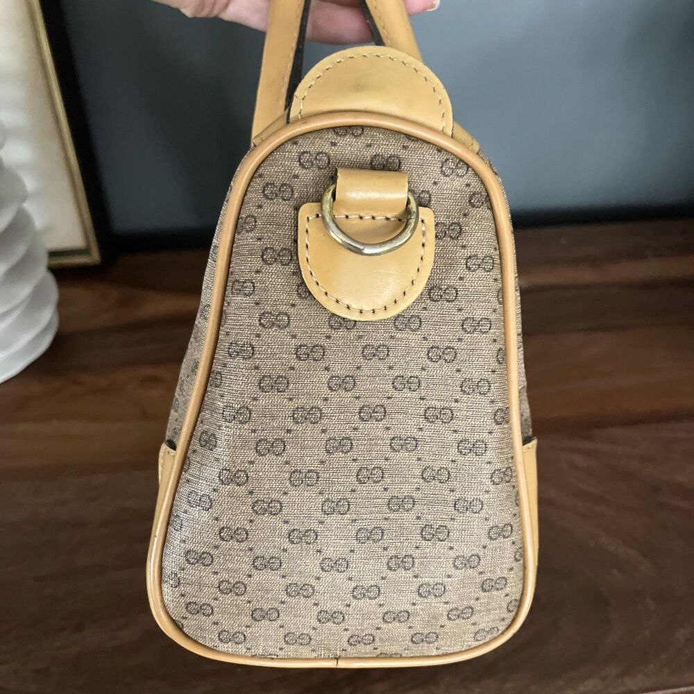 GUCCI Micro GG Sherry Line  Shoulder Bag Brown PVC & Leather Vintage Rare Tan - Picture 10 of 15
